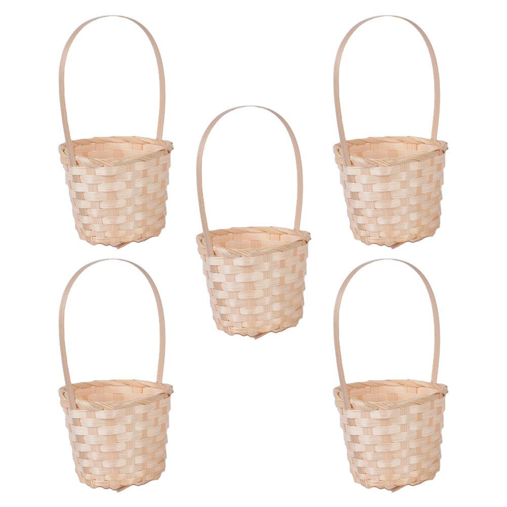 5Pcs Bamboo Weaving Basket Portable Storage Tote Fruit Holder Flower Container Household Organizer Picnic Decoration