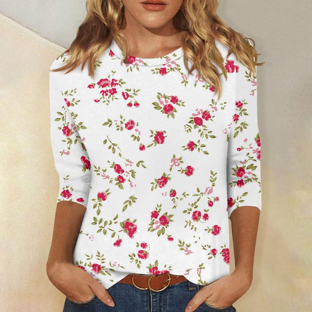 3/4-Ärmel-Shirts für Damen Print Grafik-T-Shirts Blusen Lässig Übergröße Basic Oberteile Pullover