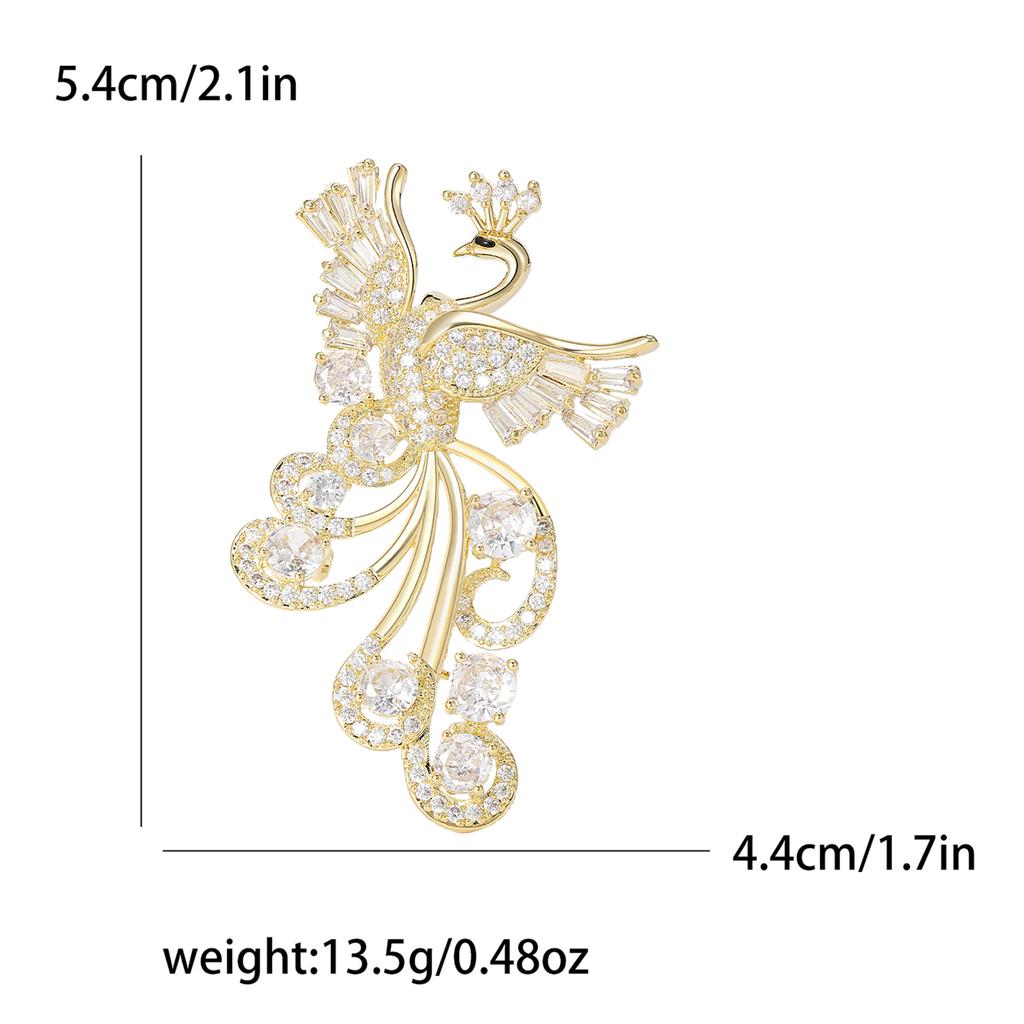 Luxury Copper Zircon Diamond Phoenix Brooch Niche High Sense Women'S Clothing Accessories Corsage Animal Pin