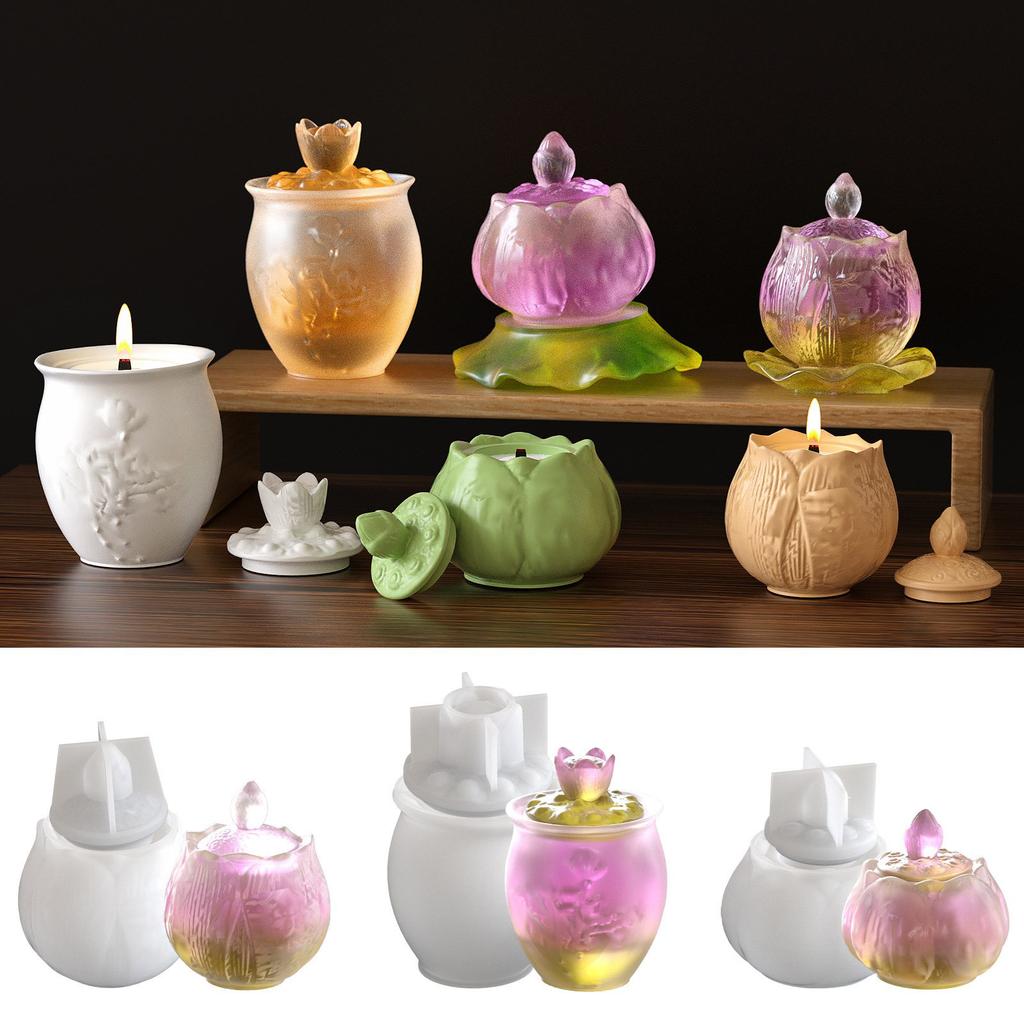 Lotuses Flower Storage Jar Mold Epoxy Resin Mould for Concrete Planter and Pen Organizers Jewelry Making Supplies