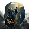 2024 men's fashion print round neck long sleeve party autumn sports casual pullover men 3d lonely wolf blue print tops
