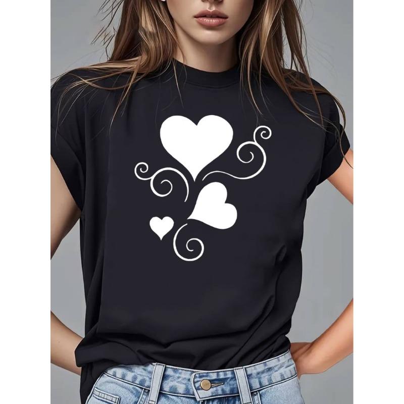 

European Size Women S Casual Tee with Heart & Swirl Print | Long Sleeve, All-Season Comfort,Crew Neck Top 4XL