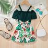 Girls' Stylish Floral Print Combination Jumpsuit Summer Kids' Sweet Jumpsuit