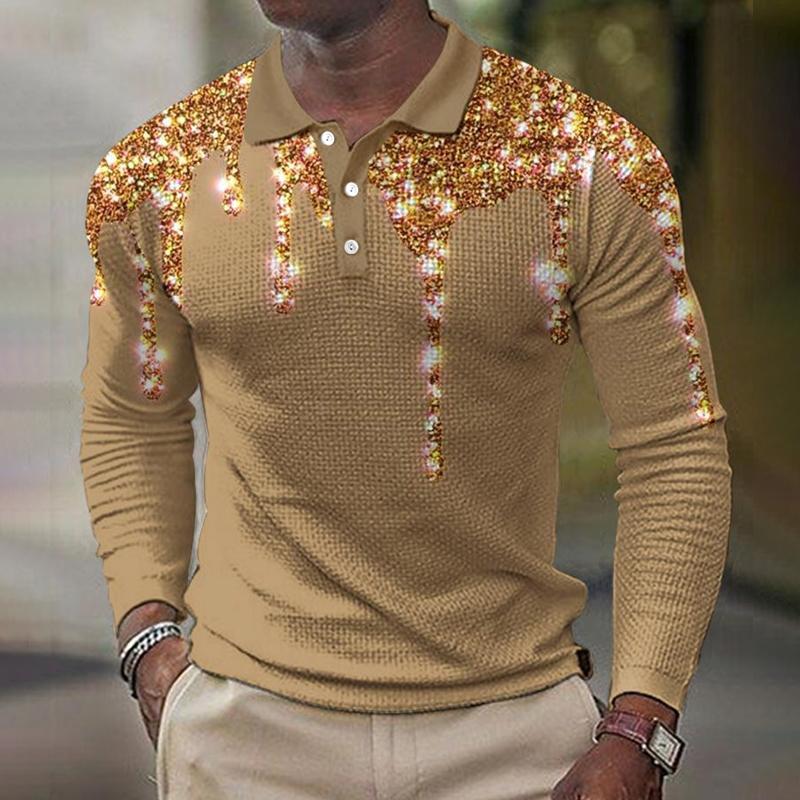 Spring Autumn Men New Long Sleeve 3D Digital Print Polo Shirt Men Sport Business Casual Golf Polo Shirt Tops