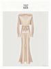 Elegant Champagne Acetate Suit for Women: Satin Top & Fishtail Skirt Set (Spring/Autumn)