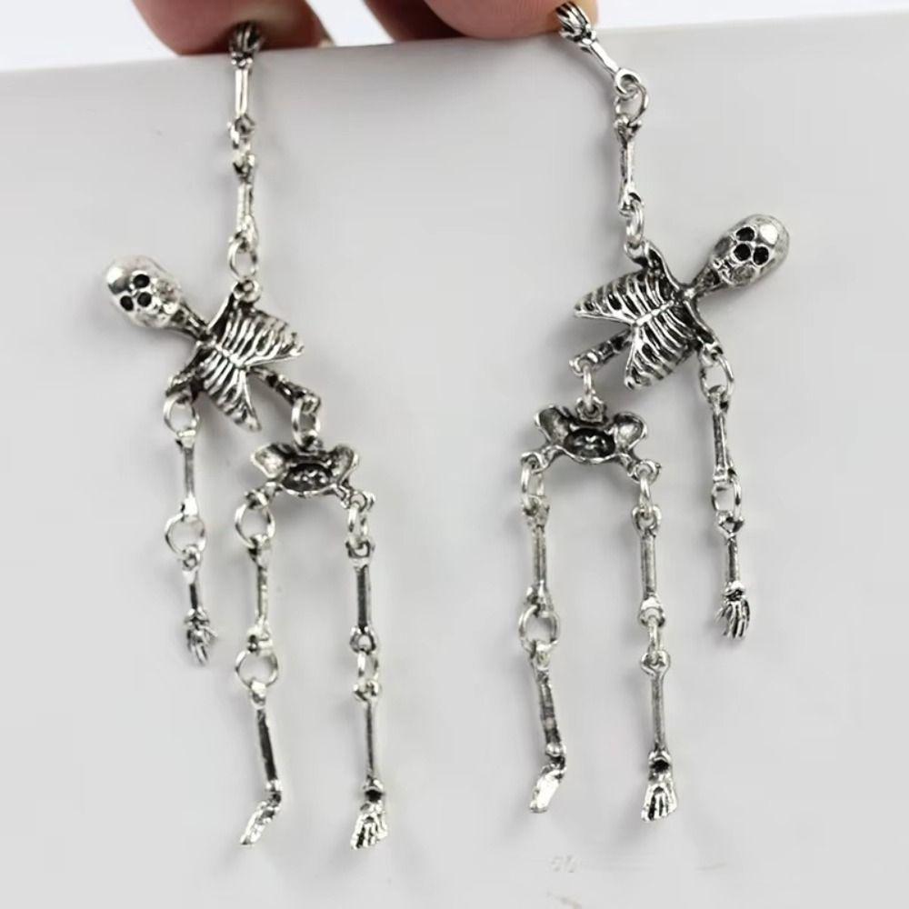 2 Pairs Pierced Halloween Skull Earrings Skull Shape Skeleton Drop Earrings For Women