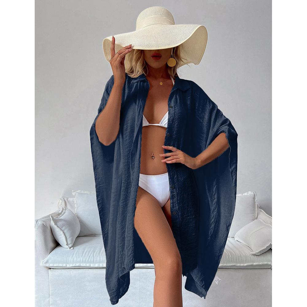 Dámská plážová bavlněná košile Volný plážový kardigan Sváteční opalovací bikiny zahalovací plavky Outside Smock