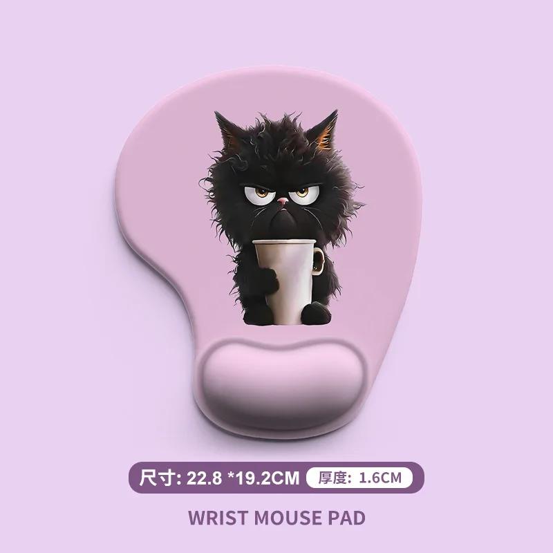 

Comfortable Ergonomic Wrist Support Mouse Pad - Cute Cartoon Animal Black Cat Design, Soft Silicone & Durable for Home Office