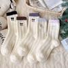 Thick Australian Fleece Women's Socks for Autumn and Winter, Winter Warmth, Color-blocked Pile Socks, Bow Embroidery, Fleece Home Socks