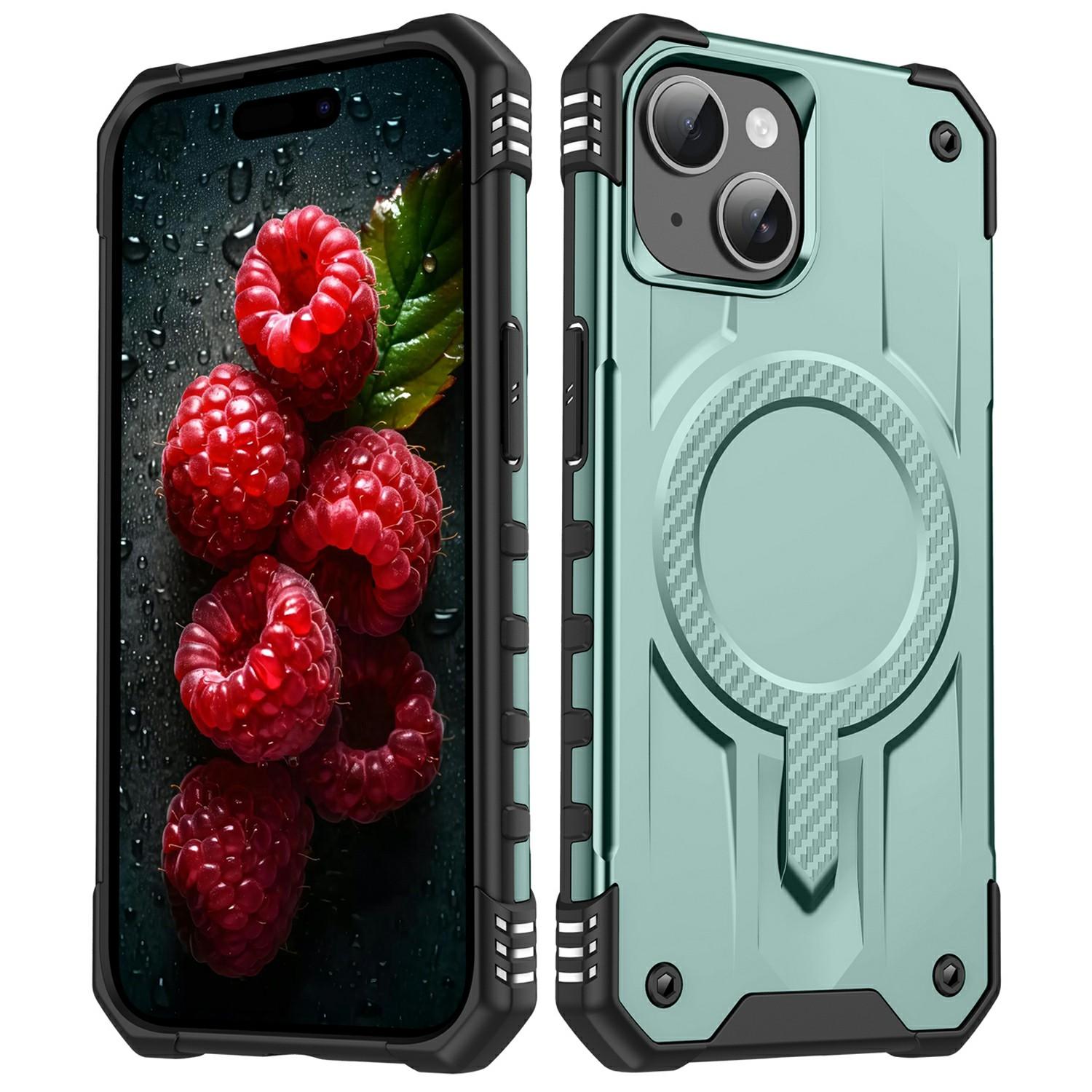 

For iPhone 14 Case Compatible with MagSafe Four Corner Airbags PC+TPU Phone Cover Midnight Green