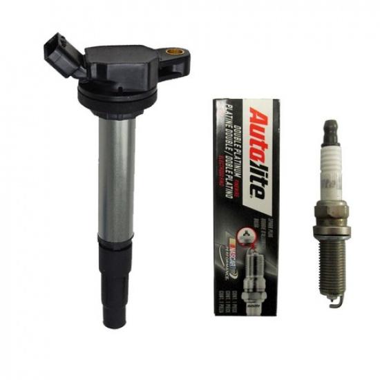 Set of 1 Ignition Coil + 1 Double Platinum Spark Plug For Toyota Lexus Scion