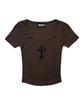 Bonseullipi Cross Square Neck T-Shirt (Brown)