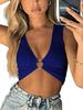 Summer Women's Sleeveless V-Neck Hollowed-Out Cropped Solid Color Vest