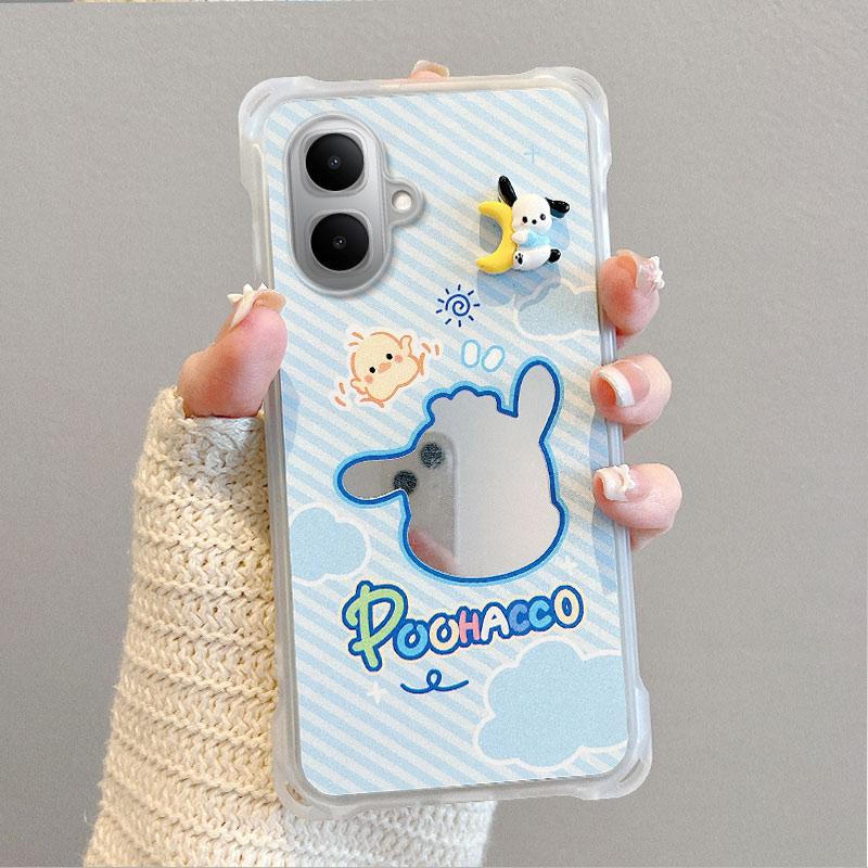 KEYSION Crossbody Strap Phone Case for Infinix Smart 10 Cute Cartoon Long Lanyard Mirror Shockproof Cover for TECNO Spark Go 2 Pop 10