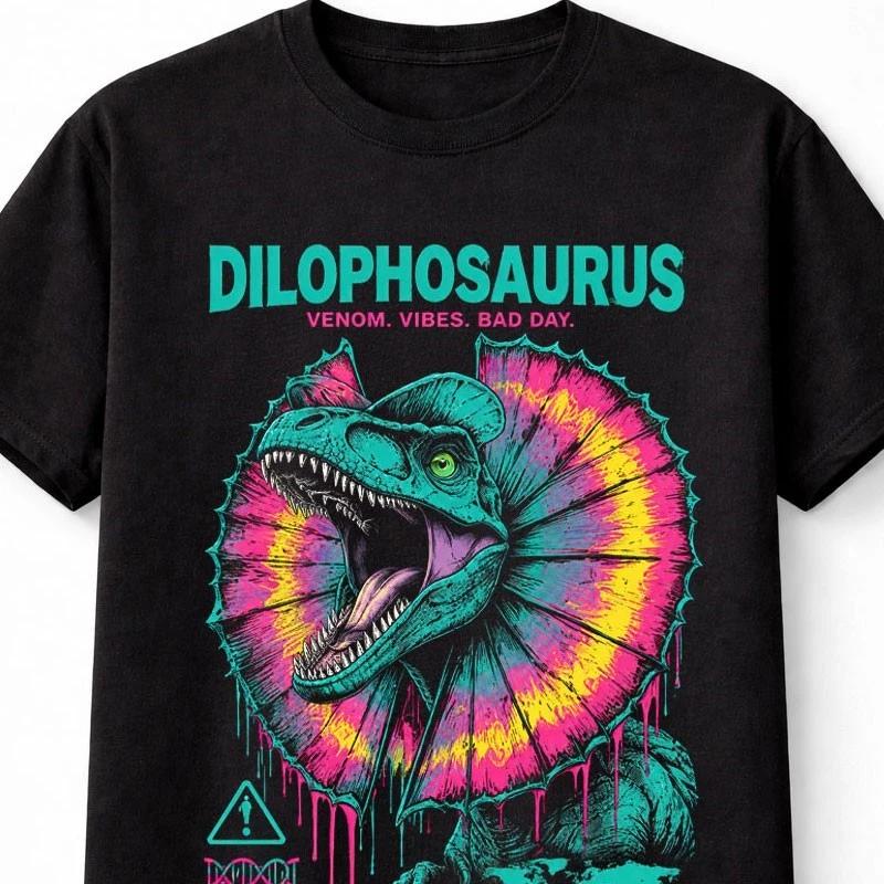 Dilophosaurus Dinosaur Venom Graphic Retro Jurassic Fossil Unisex TShirt S