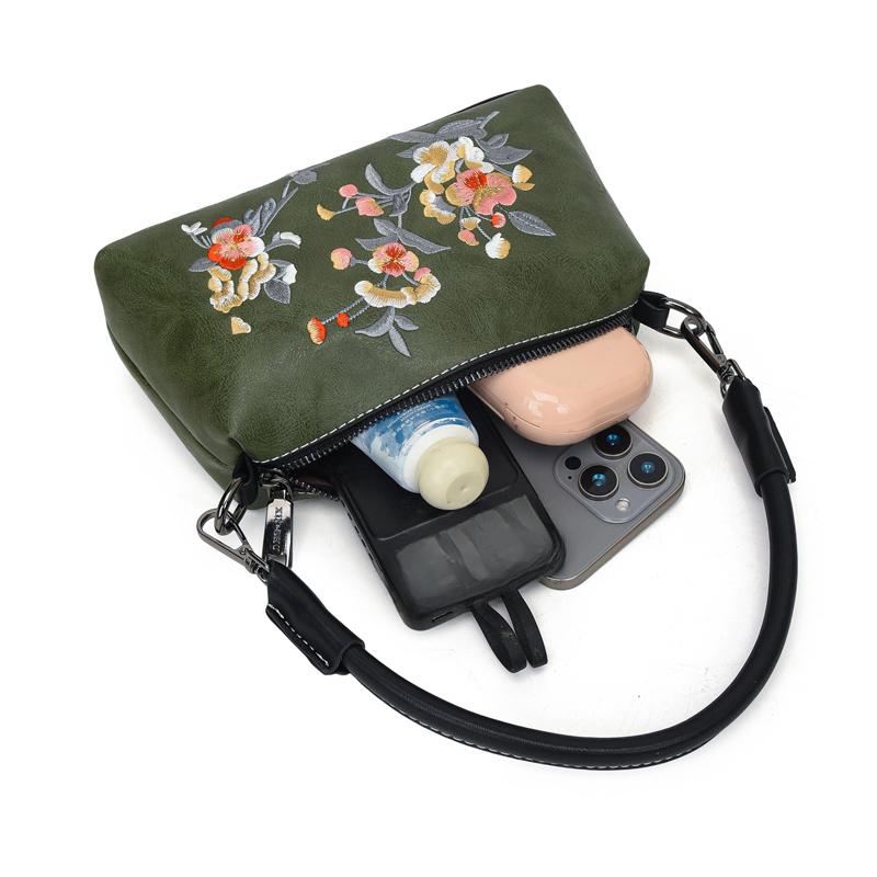 Damen Vintage Blumen Stickerei PU Leder Umhängetasche Kleine Handtasche Schultertasche Verstellbarer Riemen Lässige Tägliche Reise Damen Handtaschen