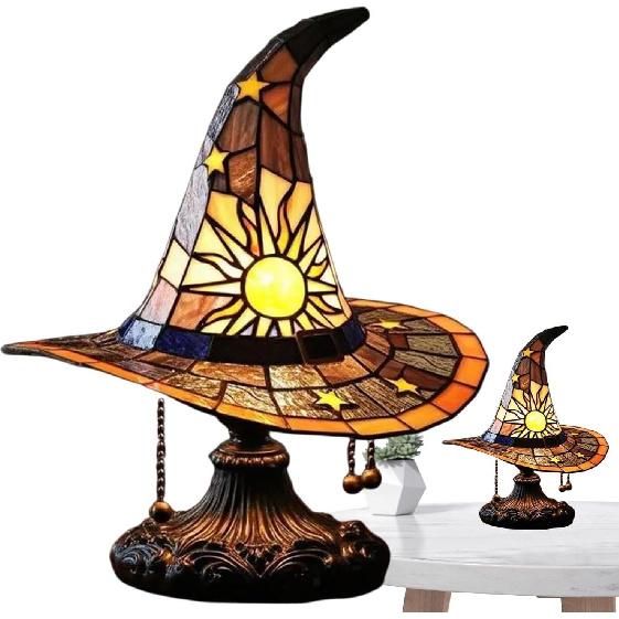 2025 Stained Glass Witch Hat Lamp, Witch Hat Lamps with Mystical Charm,Handmade Witch Hat Shape Gothic Lamp for Wiccans and Halloween Lovers