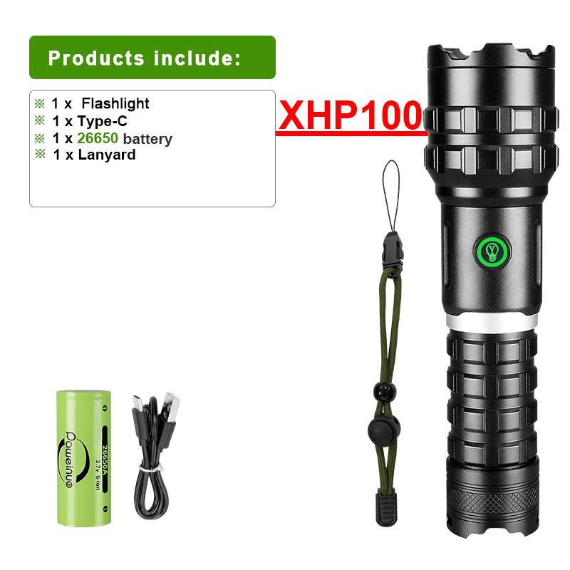 Powerful Flashlight 230000LM Torch Light XHP100 LED Wick High Energy Brightness Lamp Camping Lantern Hiking Light