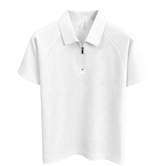 Men Quarter Zip Shirt Loose Fit Turndown Collar Short Sleeve Textured Shirt Casual Solid L