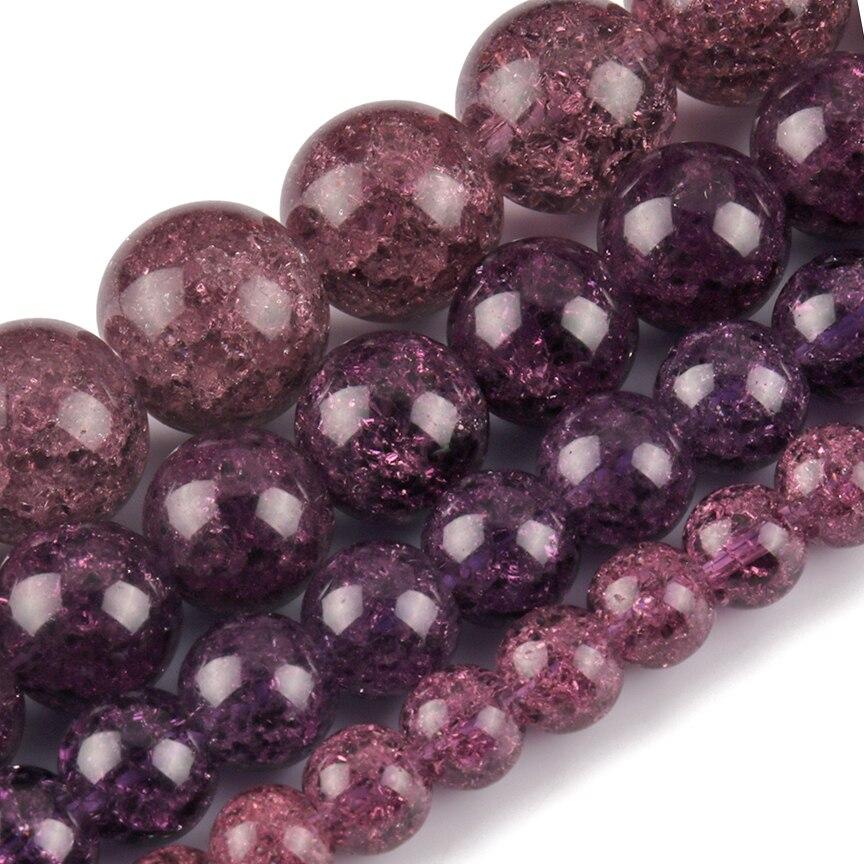 Dark Purple Cracked Crystal Quartz Glass Round Loose Beads for Jewelry Making DIY Bracelets Accessories 15'' 6/8/10/12mm