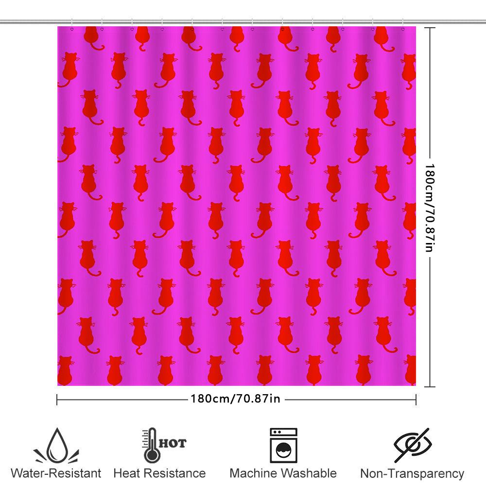 Vintage Style Black Cats Shower Curtain With Pink Background Classic 50S Retro Design For Bathroom Decorations