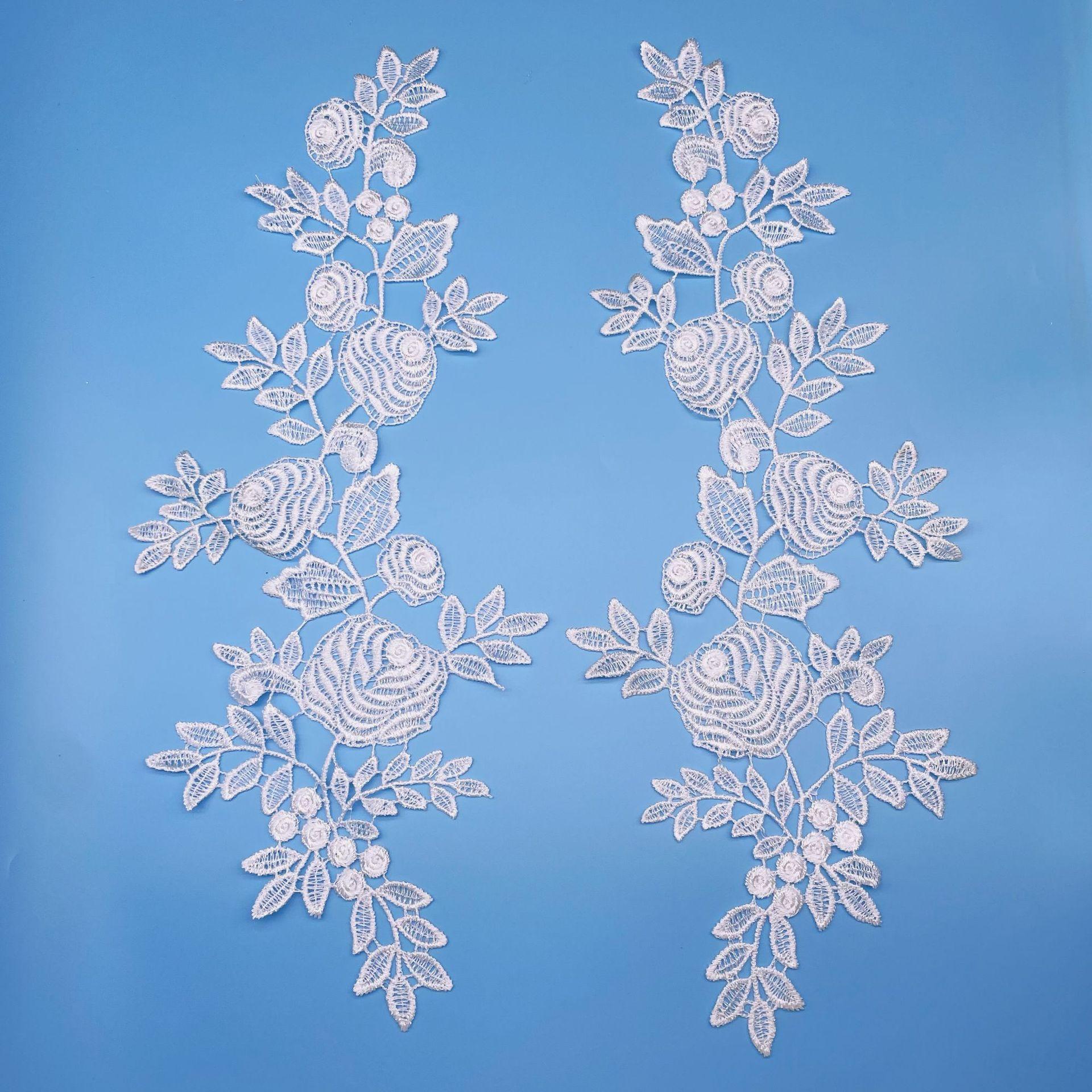 

Rose Water-Soluble Lace Embroidery Polyester Silk Pair Of Flowers Wedding Dress Sofa Embroidery Lace Accessories 41*16cm