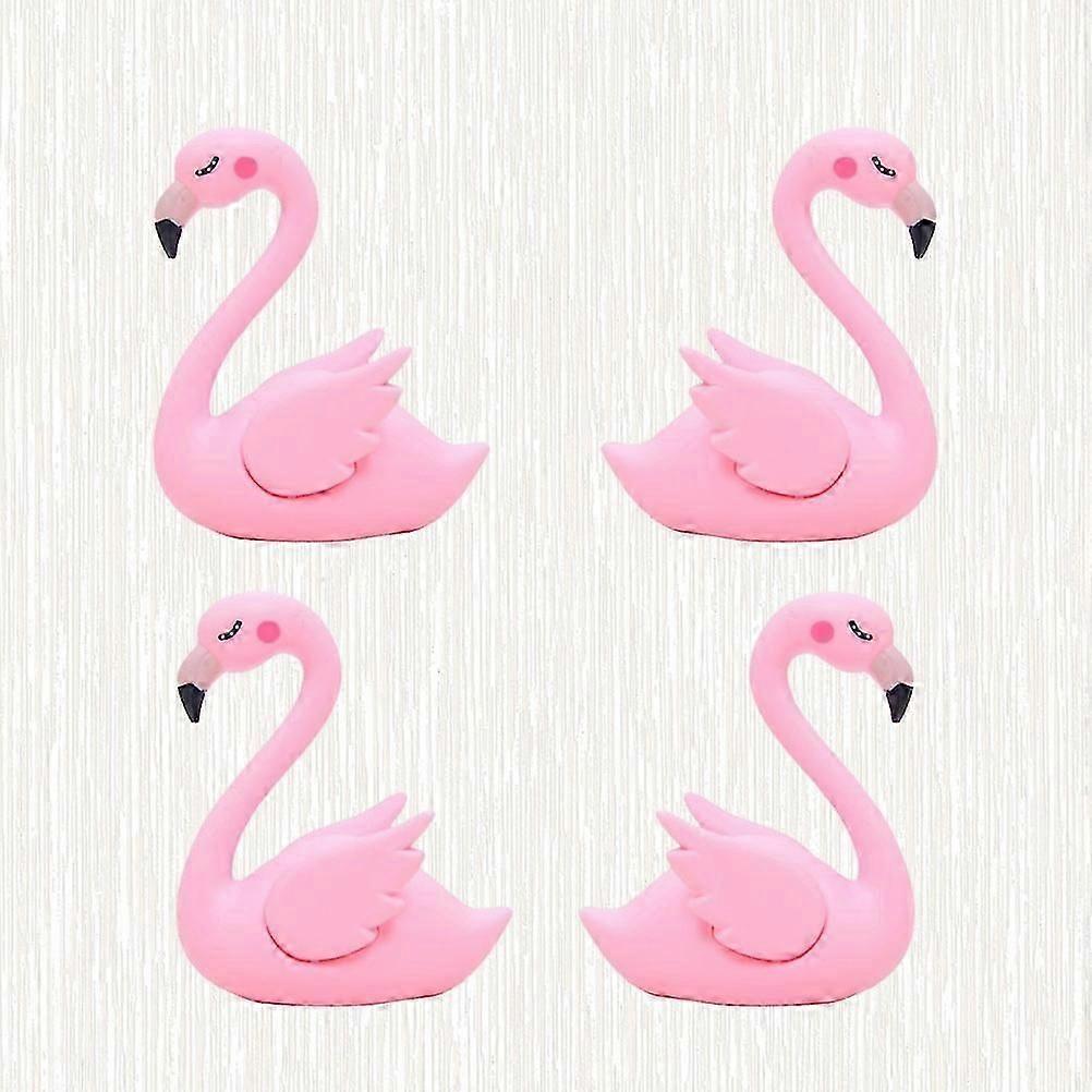 Cartoon Mini Flamingo Figurines for Room Decor, Plastic Cute Flamingo Statues, Set of 4 Small Animal Models 12x10x2cm