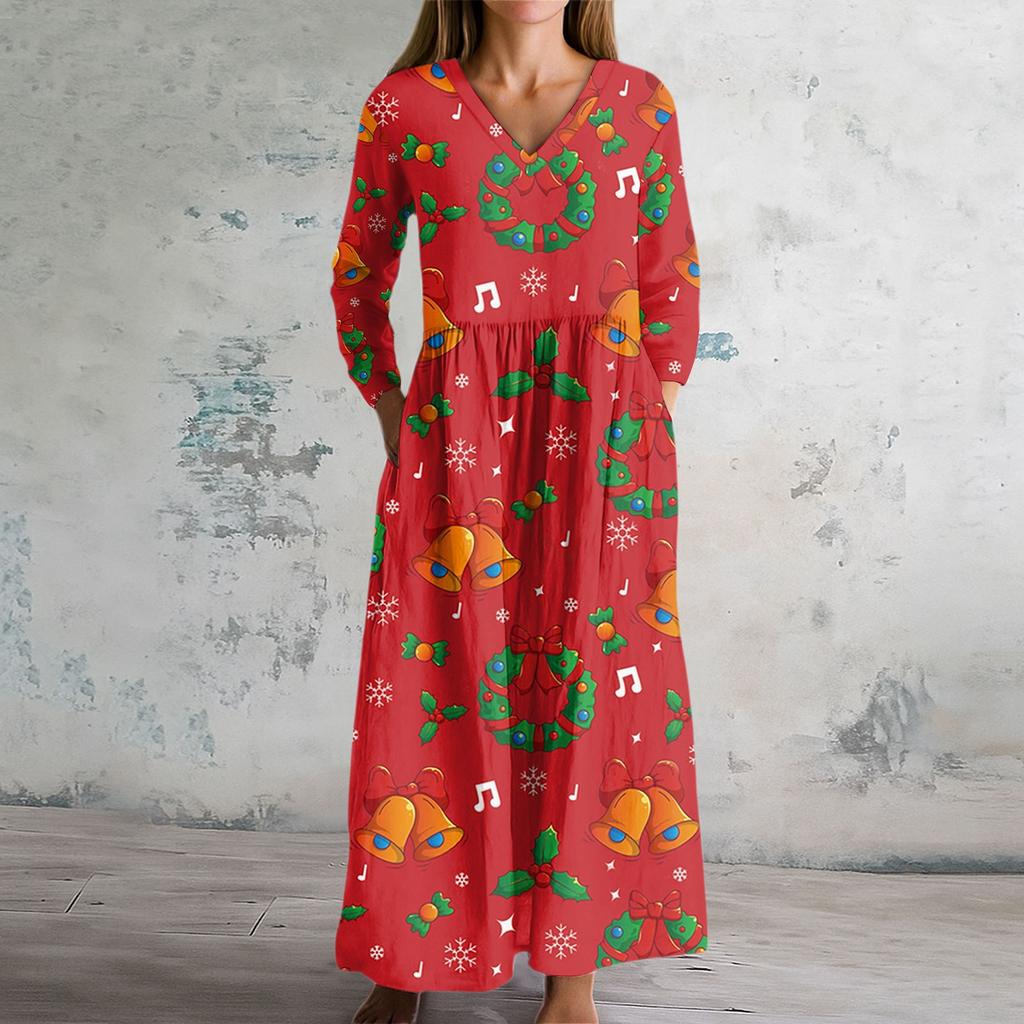 Women's Fashion Dress Spring V-neck Long Sleeve Dress