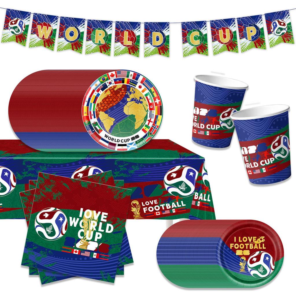 Soccer World Cup Party Supplies Kit 2026 Paper Plates Napkins Cups Decorations Set with Banner Match Theme
