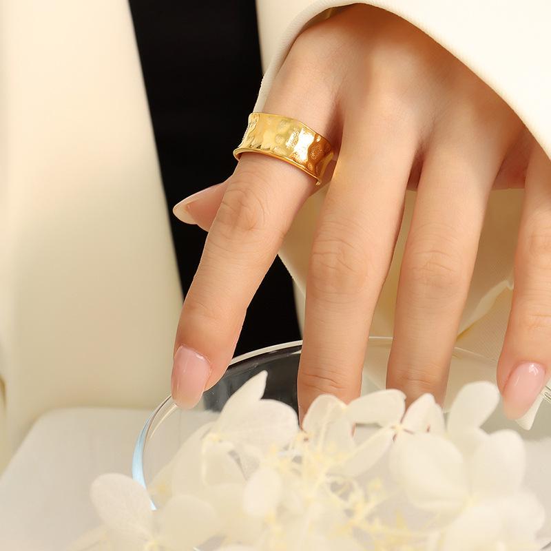 Korean Wave Fashion Handmade Open Titanium Steel Gold-Plated Hypoallergenic Ring Size 5