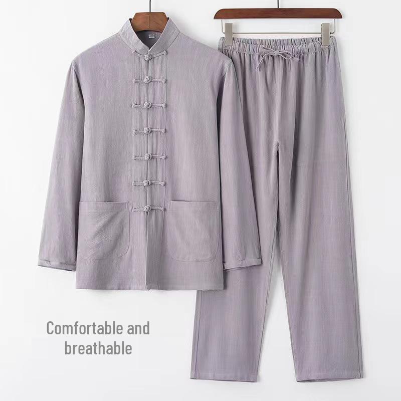 Men's Retro Chinese Style Tang Suit - Cotton and Linen Long-Sleeved Zen Top for Tai Chi.
