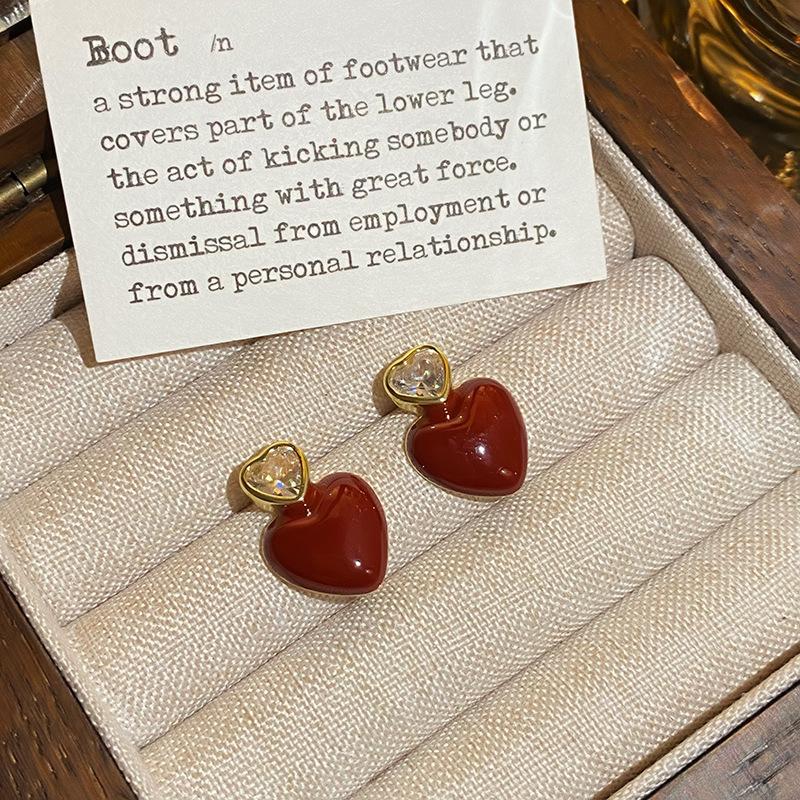 New Love Zircon Oil Drop Earrings Fashion Temperament High-end Stud Earrings Niche Design Mosquito Coil Disc Hole-free Earrings