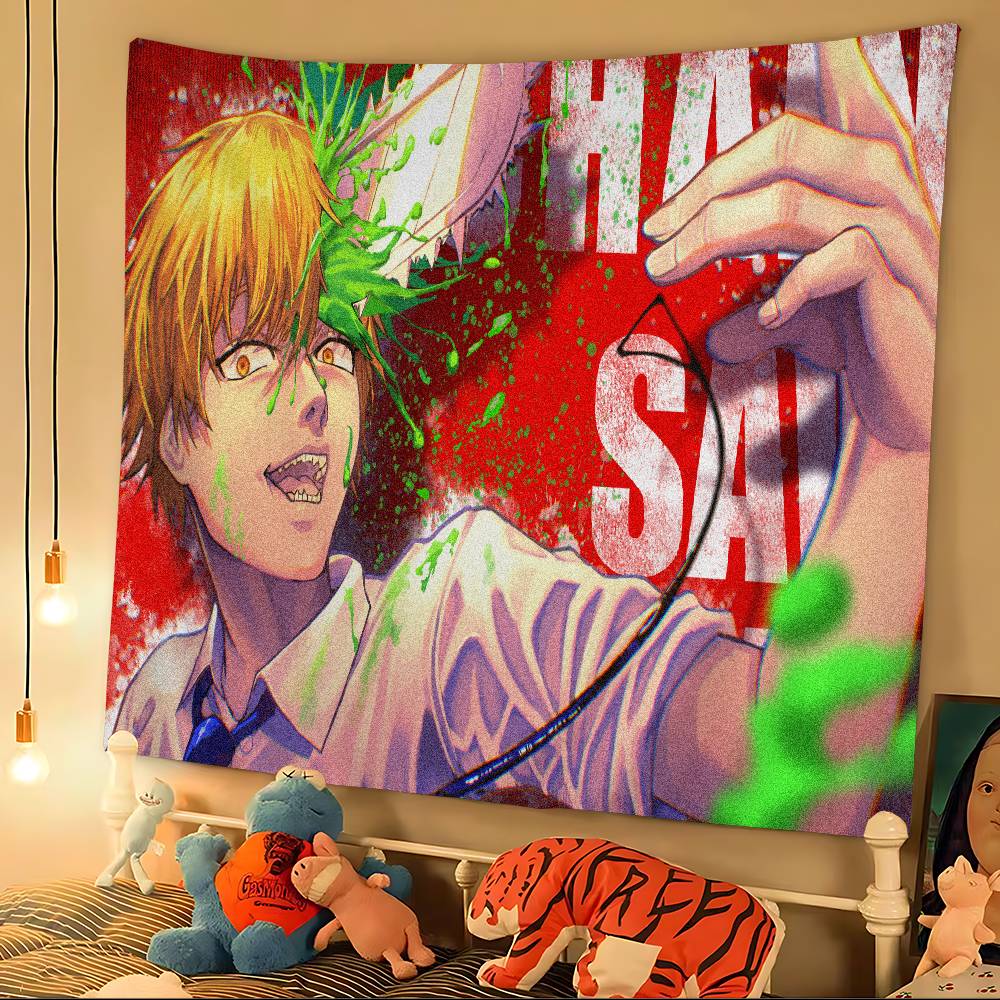 Anime Chainsaw Man Tapestry Art Printing Japanese Wall Tapestry Anime Wall Hanging Home Decor