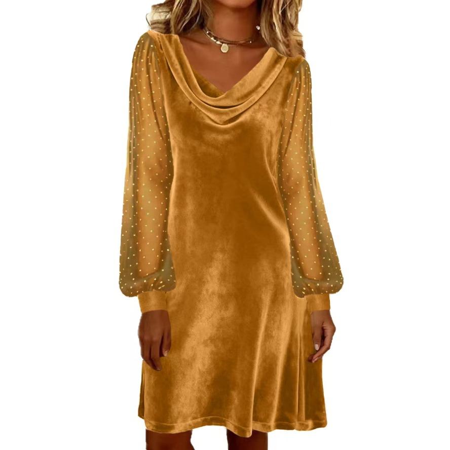 YYFS Vestidos casuales de cintura holgada con escote en V y manga larga para primavera y otoño para mujer