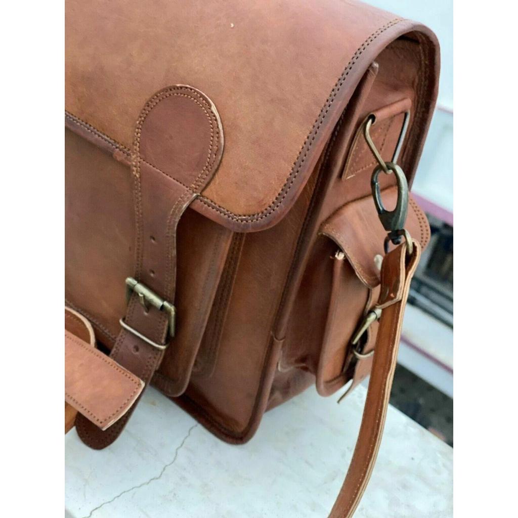 Leather Messenger Laptop Briefcase Satchel Bag (Brown Crazy Goat) Men's Vintage