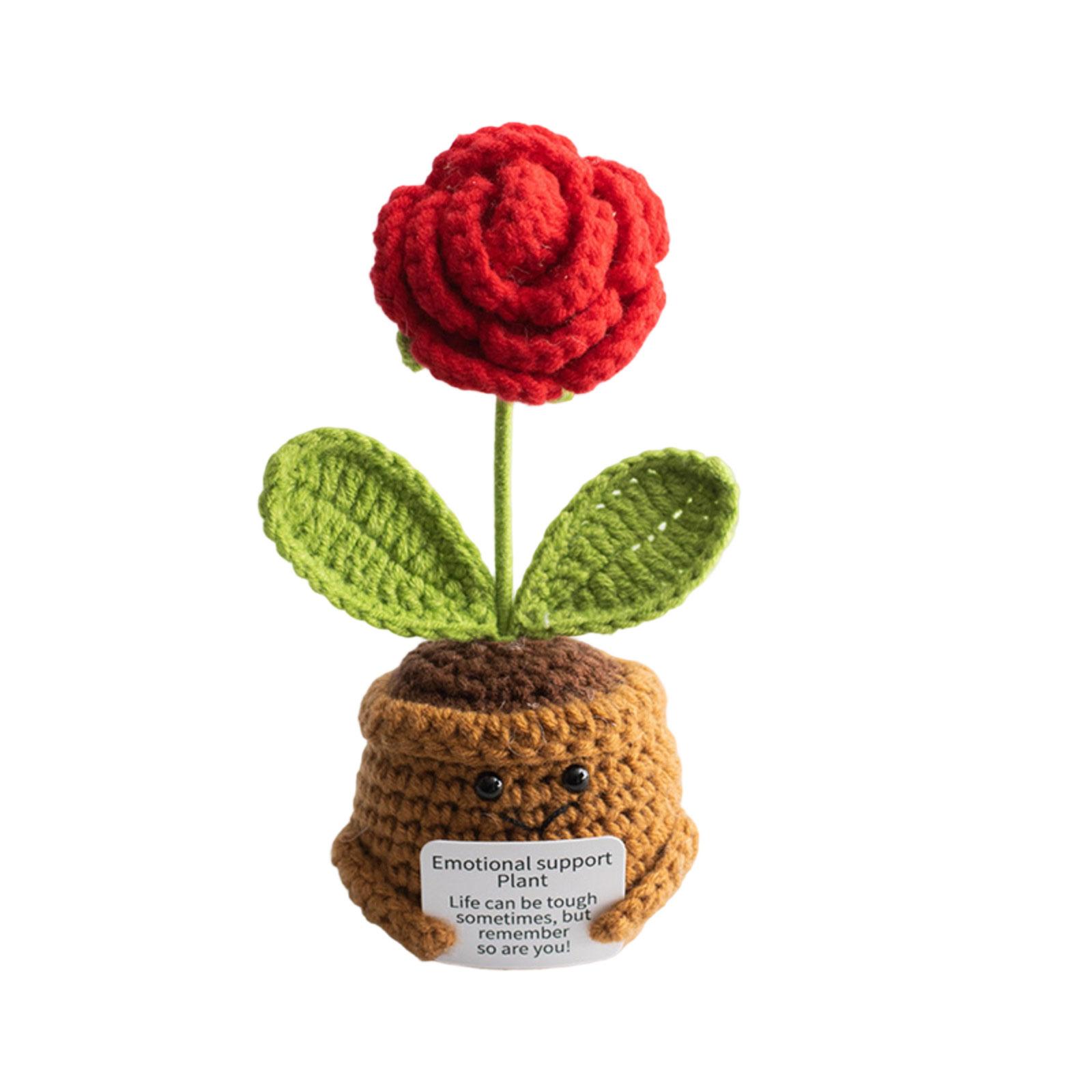 

Knitted Flower Plant Potted Finished Product, Woolen Artificial Flower, Desktop Ornament, Hand-held Card, Doll One Size