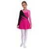 Girls Contrast Color Rhinestone Long Sleeve Dress Hollow Back Design Skating Dance Performance Gown