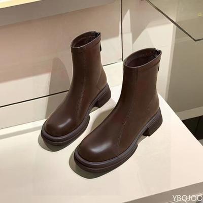 Moda Otoño Invierno Botines de Tobillo para Mujer Casual Cremalleras Traseras Tacones Bajos Zapatos Damas Botines Cortos Vintage