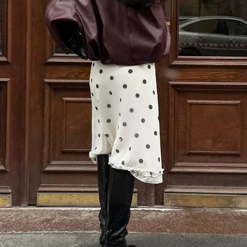 Y2K Polka Dot Loose Skirt Women 2026 Summer New High Waist Midi Skirts Fashion Slim A-line Hem Long Skirt Female Streetwear