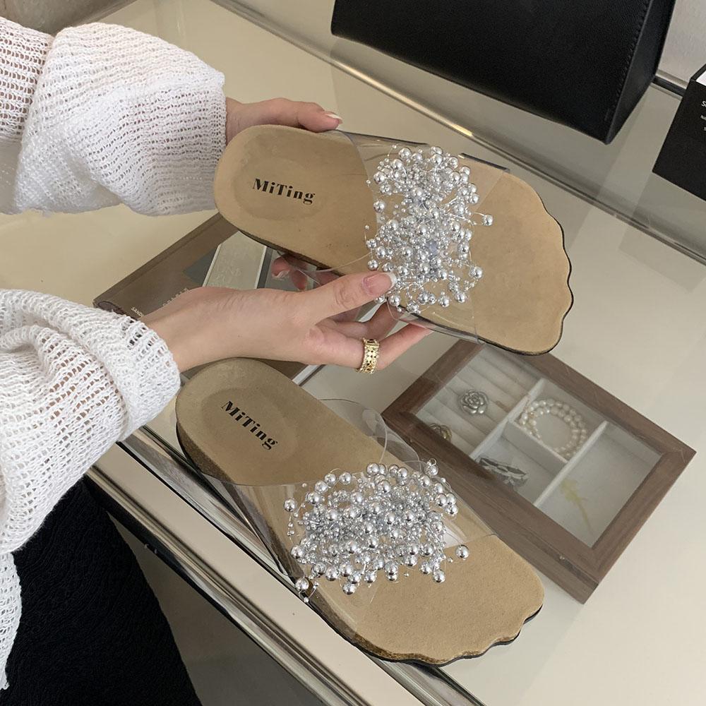 

мода Модные женские тапочки Летние уличные туфли-мюли Туфли на плоской подошве Низкий каблук Черный Зеленый Серебряный Вечерние туфли-лодочки Платье Сандалии Прозрачный Слайд 7.5 серебряный