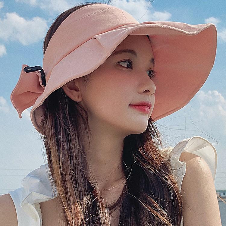 Empty Top Sun Hat for Women Summer Uv Protection Sun Hat Large Brim Bows Fisherman Sun Hat