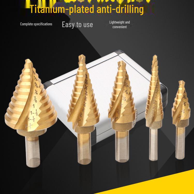 British 5-Piece Aluminum Step Drill Bit Set - Black & Yellow Multi-Function Pagoda Drill Tool