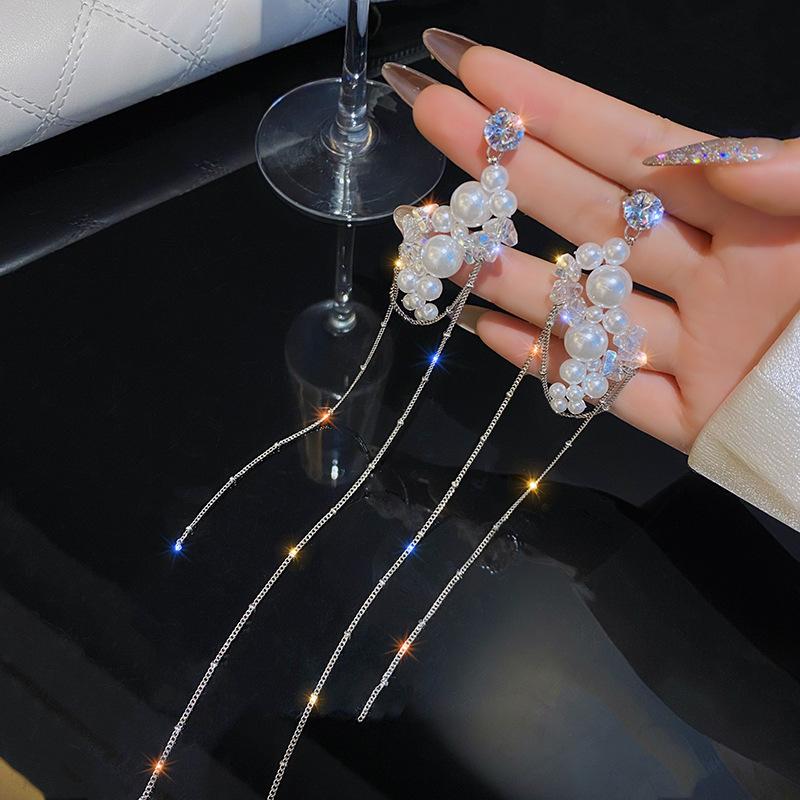 

Серьги с жемчужными кисточками нового стиля, женские длинные сказочные серьги, легкие серьги в роскошном стиле, серебряные иглы 925 пробы, преувеличенные осенние и зимние серьги