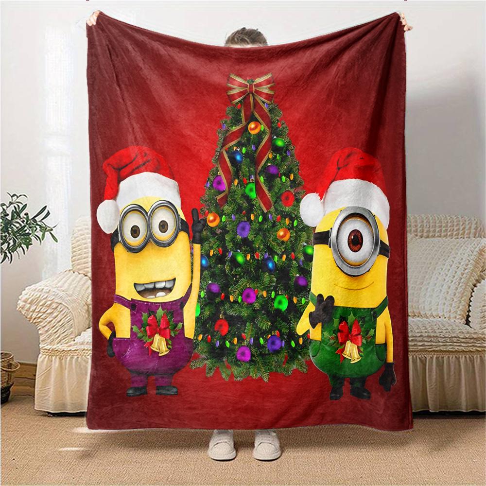 1Pc Happy Minions Holiday Wreath Blanket Soft Throw Blanket For Home Bedroom Bed Sofa Travel Office Solid Christmas Blanket