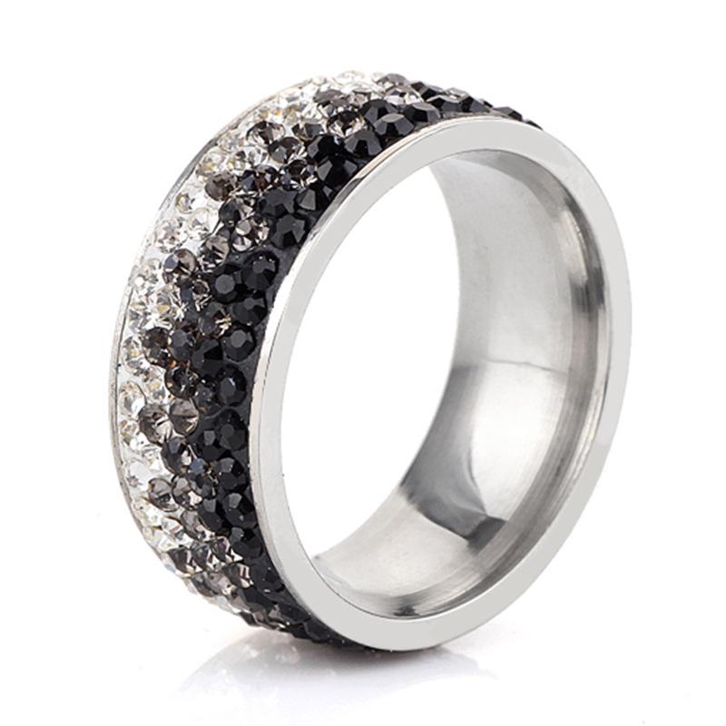 8MM Rhinestone Gradient Student Fashion Stainless Steel Ring