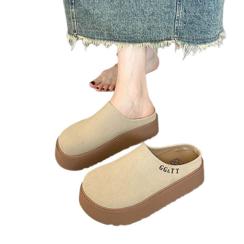 Retro Thick-bottomed Birkenstock Bag Head Half Slippers Spring and Summer New Heightening Outer Wear Lazy Boken