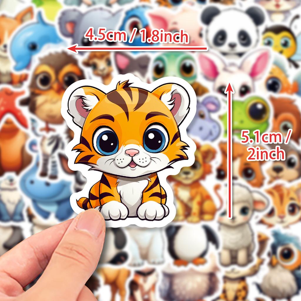 50pcs Large Eyed Animal Stickers New Cartoon Cute Natural Small Animal Graffiti Stickers   Children's Toys