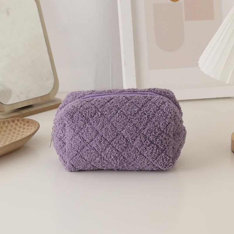 1 Pc Girl Soft Travel Cosmetic Bag Organizer Case Cute Lady Make Up Case Necessaries Solid Color Plush Makeup Bag For Women