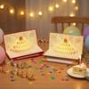 6 Card Slots 3D Pop-Up Cake Greeting Card Folding Illuminated Musical Light Gift Card with Ribbon Postcard Money Bag