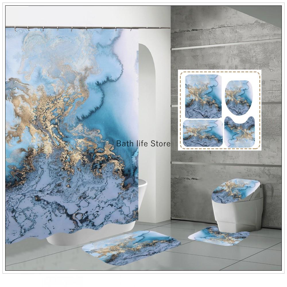 Luxury Golden White Marble Shower Curtain Modern With Non Slip Rug Mat Bathroom Waterproof Polyester Fashion Home Decor 180x180